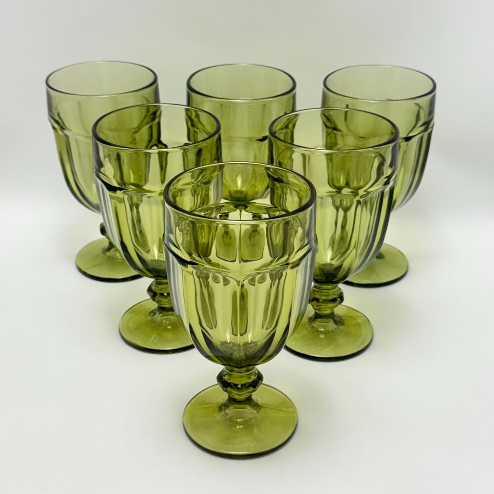 Vintage Libbey DuraTuff Gibraltar Water And Iced Tea Goblets In Olive Green 6Pcs